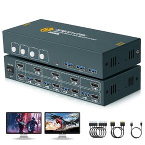 USB3.0 KVM Switch 4 Computers 1 Monitors,4K@60HZ 4 Port HDMI KVM Switches with 3 USB3.0 Ports to Share Keyboard Mouse Printer,4 in 1 Out Monitor Switch