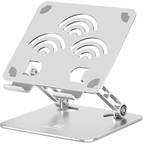 Adjustable Tablet Stand for Desk, Premium Aluminum Holder for iPads, Tablets, Kindles, Switch, Phones, and All Devices up to 14 Inches. Portable and Foldable (Silver, Plus Size)