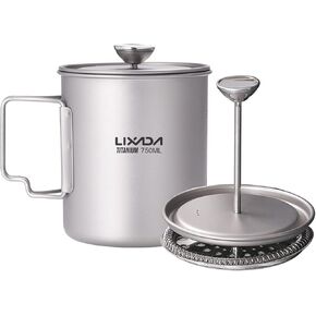 LIXADA Titanium French Press Coffee Maker, 750ml, Corrosion Resistant, Foldable Handle, Outdoor Camping Cooking Pot