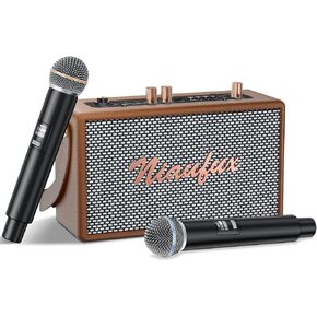 Retro Karaoke Machine with Two Wireless Microphones, Portable Bluetooth Speaker for Adults and Kids, Rechargeable PA System for Home Party, AUX/USB/TF/OTG Support, Vintage Decor Gifts