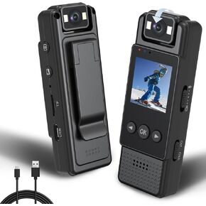 1.3in Screen Body Camera Video Only, 1200mAh Portable Cam, 1080P Mini Wearable Camera with Fill Light, 180° Rotatable Lens for Outdoor Climbing Cycling up to128GB (Card Not Included)