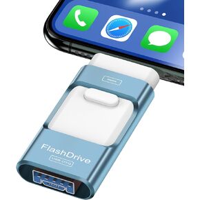 256GB Flash Drive for iPhone Photo Stick,Thumb Drive USB Stick High Speed Transfer USB Drives External Picture Video Storage Memory Expansion for iPhone/iPad/PC (Blue)
