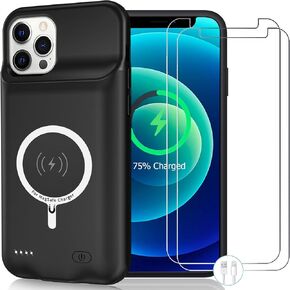 Wireless Charging Case for iPhone 12 Pro Max, 10800mAh High Capacity Portable Rechargeable Battery Case Qi Wireless Charging with iPhone 12 Pro Max (6.7 inch) Extended Battery Charger Case (Black)