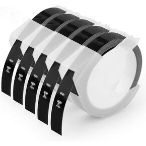 Oozmas Replacement for Dymo Embossing Label Tape 3/8 Inch 3D Plastic 1741670 White on Black for Dymo Organizer Xpress Tape 1540 1550 1570 Office Mate II 12965 DYM12966 Embossed Labels, 5-Pack