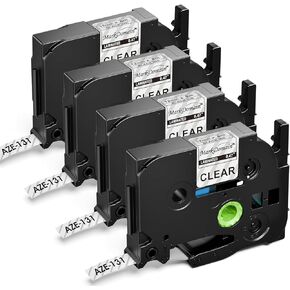 Tz Tape 12mm 0.47 Laminated Clear TZe-131 Compatible with Brother P Touch Label Maker Tape Clear 12mm 0.47 Inch Markdomain Black on Clear Tape, Work with Brother PT-D210 H110 D220 PT1880C, 4-Pack