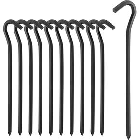 12 Inch Rebar Stakes, 8 Pack J Hook Heavy Duty Ground Stakes for Canopy Tent Trampoline and Chain Link Fence Rust Proof Coated Steel Ground Stakes Ground Anchors (Black)