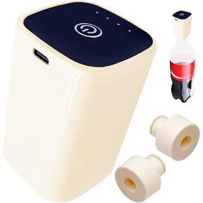 Fizz Keeper Pump USB Charging Includes 2 Reusable Cap to Keep Carbonated Beverages More Bubbly and Fizzy, Fits Standard Carbonated Beverage Cap (Beige)