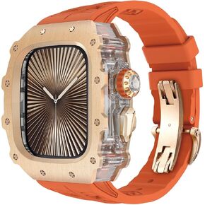 Luxury Apple Watch 46mm Case Titanium with Fluorine Rubber Band, Men's Protective iWatch Series 10 46mm Cover, Lightweight Titanium Case 46mm for Apple Watch 10
