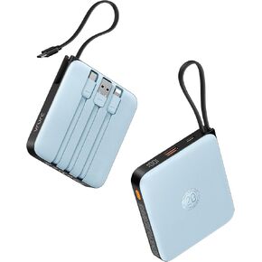 VRURC Portable Charger with Built-in Cables, 10000mAh Battery Pack PD 20W for iPhone, 22.5W USB C Travel Power Bank for iPhone 15 14 13 Samsung Galaxy S23 S22 Google Android Airpods Pro, Whtie