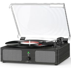 Vinyl Record Player with Build in Speakers Vintage Portable Turntable Supports Bluetooth Receiver USB Input,AUX Input,RCA Line Out,3 Speed and Headphone Jack Wooden Black