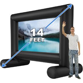 14 FT Inflatable Projector Movie Screen for Outside, Blow up Projector Screen Front/Rear Projection for Backyard Movie Night Outdoor Party