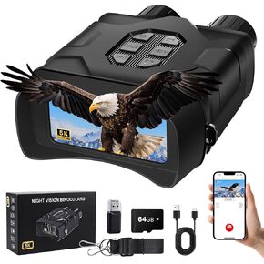 Night Vision Goggles - 5K Night Vision Binoculars for Adults, 10X Digital Zoom, 4'' UHD IPS Screen and 64GB TF Card for Photos and Videos Perfect for Outdoor Hunting Camping and Wildlife Observation