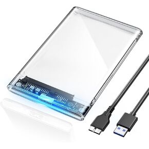 POSUGEAR 2.5'' External Hard Drive Enclosure USB 3.0 to SATA III Tool Free Clear External Hard Drive Case for 7mm/9.5mm 2.5 inch SSD HDD with UASP, Compatible with WD Toshiba Samsung PS4 Xbox PC TV