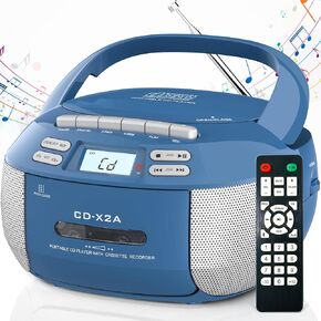 Greadio CD Player Boombox Cassette Player Combo with Bluetooth,AM/FM Radio,Stereo Sound with Remote Control,AUX/USB Drive,Tape Recording,AC/DC Powered,Headphone Jack,LCD Display for Home,Kids,Gift