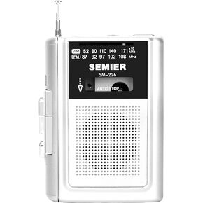 Portable Retro Walkman Cassette Recorder Player AM FM, Compact Vintage Tape Player with Big Speaker, Earphone Jack, Removable Belt Clip, Powered by DC or AA Battery for Travel, White