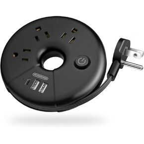 Travel Power Strip, NTONPOWER 3 Outlets 3 USB Portable Desktop Charging Station Short Extension Cord 3ft for Office, Home, Hotels, Cruise Ship, Nightstand, White, i-Donut Power Strip