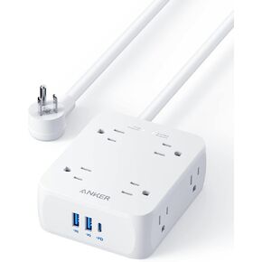 Anker Power Strip with USB Ports,5Ft,Surge Protector(2000J),8 Widely Outlet Extender with 2 USB A Ports and 1 USB C Port,Works (White)