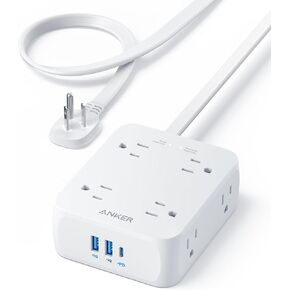 Anker Surge Protector Flat Plug Power Strip 2000J, 5ft Thin Extension Cord with 8 Outlets, 2 USB A and 1 USB C Port, 20W for iPhone15, Wall Mount, Compact for Home, Office, Room, TUV Listed