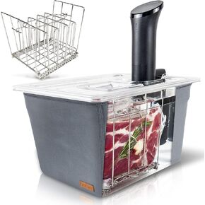 Sous Vide Container 12 Quarts with Lid, Sous Vide Rack & Insulating Sleeve | Neoprene Retains Heat | Compatible with Most Sous Vide Cookers Anova, Anova Nano, Joule, Instant Pot, Wancle (12 QT)
