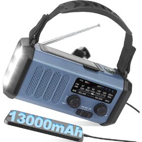 13000mAh/48100mWh Emergency Weather Radio, 4 Way Powered AM/FM/NOAA Portable Solar Crank Radio, Dynamo Phone Charger,700LM LED Flashlight/Reading Lamp,SOS,Compass for Hurricane Storm Camping Survival