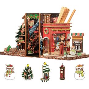 Cutefun Christmas Book Nook Kit, DIY Miniature House Kit for Adults, Booknook Kit Christmas Decorations with Music, Bookshelf Decor for 3D Wood Puzzle Lovers (Christmas Wish Store)