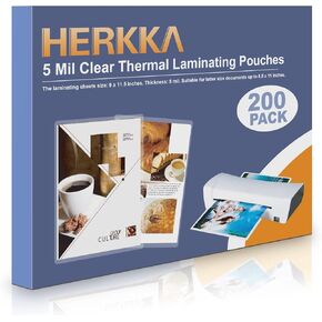 HERKKA 200 Pack Laminating Sheets, Holds 8.5 x 11 Inch Sheets, 5 Mil Clear Thermal Laminating Pouches 9 x 11.5 Inch Lamination Sheet Paper for Laminator, Round Corner Letter Size