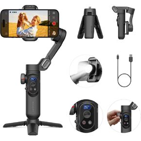 Gimbal Stabilizer for Smartphone, Gimbal w/Wireless Charging iPhone Gimbal for iPhone 15 Pro Max/Android Foldable 3-Axis Handheld Phone Gimbal for Video Recording Face Tracking-Smart X Pro