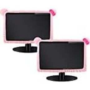 Hoteam 2 Pcs 27'' - 34'' Computer Monitor Cover with Cat Ear Furry Elastic Monitor Dust Cover Pink Desk Accessories Dustproof Cover Kawaii Decor for PC TV Laptop LCD Screen
