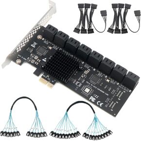 PCIe x1 to 16-Port SATA 3.0 Expansion Card, SATA Controller Adapter for Desktop PC, Supports HDD/SSD, Plug-and-Play, with 19inch SATA Splitter Cables