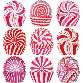 SANNIX 450Pcs Pink Cupcake Liners, Pink Red White Cupcake Wrappers Paper Wraps Novelty Muffin Liners for Wedding Birthday Pink Christmas Party Candy Cake Decorations Supplies