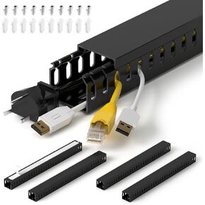 ZhiYo Cable Raceway 78in(2xL39in)، إدارة كابلات حامل الخادم تحت منظم سلك المكتب، قناة كابل PVC آمنة للكهرباء، قناة سلكية مفتوحة للشبكة/الكمبيوتر الشخصي/أجهزة التلفاز، قناة سلكية H2 x W2in أسود in Kuwait