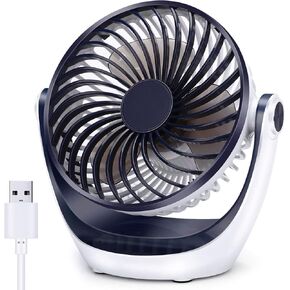 Aluan Desk Fan Small Table Fan with Strong Airflow Quiet Operation Portable Fan Speed Adjustable Head 360°Rotatable Mini Personal Fan for Home Office Bedroom Table and Desktop 5.1 Inch