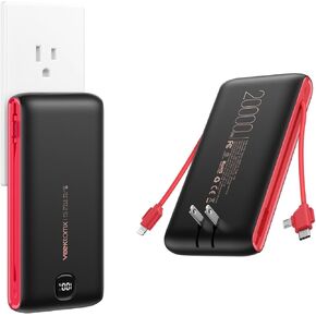 VEEKTOMX Portable Charger with Built in Cables 10000mAh, Power Bank for iPhone with Wall Plug, Travel Essential Fast Charging USB C Slim External Battery Pack for iPhone16/15/14, Samsung, iPad, etc