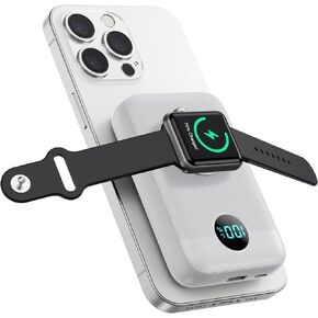 Magnetic Portable Charger 10800mAh,4-in-1 Wireless Power Bank with iWatch Charger, QC4.0+20W PD Fast Charging USB C Battery Pack with LCD Display for Magsafe,iPhone 16/15/14/13/12 Series,Apple Watch