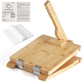 ZUJJAFY Tortilla Press 10 Inch Bamboo Tortilla Maker with 100 Parchment Paper, Mexican Tortillera Presser Homemade Tortillas Pataconera Dough Press