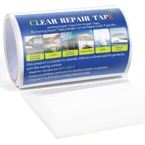 Vinyl Repair Tape Tenacious Clear Patch Repair Tape RV Awning Fabric Tape Canvas Tarp Canopy Tent Sail Boat Cover Pop Up Camper Air Mattress Patch Kit - Waterproof Tape, 1 Roll, 3.3ft