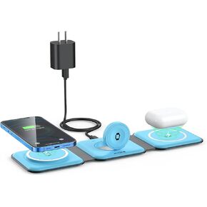 Wireless Charger 3 in 1,RTOPS Magnetic GaN Travel Wireless Charging Station Compatible with Apple Magsafe Multiple Devices for iphone17/16/15/14/13/Pro/Max,iWatch,AirPods4/3/2/Pro (Adapter Includes) in Kuwait