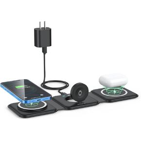 Wireless Charger 3 in 1,RTOPS Magnetic Travel Wireless Charging Station Multiple Devices,GaN 3 in 1 Charging Station,Compatible for iPhone16/15/14/13/Pro/Max,iWatch,AirPods4/3/2/Pro(Adapter Includes)