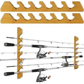 حامل قضيب الصيد من THKFISH، حامل قضيب الصيد الخشبي للمرآب المنزلي، حامل صنارة الصيد المثبت على الحائط يحمل ما يصل إلى 5/6/10/12 قضيب أو مجموعات أو رفوف تخزين شبكية in Kuwait