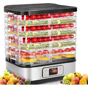 Homdox Food Dehydrator, 8 BPA-Free Trays Dehydrator for Food and Jerky with 72H Timer and Temperature Control, 400W Dehydrator for Fruit, Herbs, and Dog Treats, Fruit Roll Sheet Included