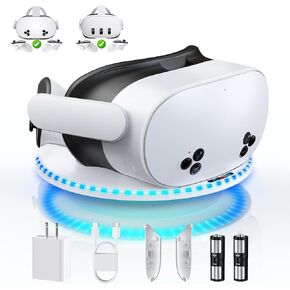 Charging Dock for Meta Quest 3 & Quest 3S, Kinwin 30W Fast Charging Station for Oculus Quest 3S Accessories with RGB Light, VR Charger Stand for Headset and Controller with 2 Rechargeable Batteries