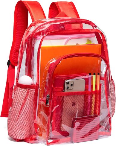 Vorspack Clear Backpack Heavy Duty PVC Transparent Backpack with Reinforced Strap for College Workplace - Black in Kuwait