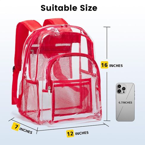 Vorspack Clear Backpack Heavy Duty PVC Transparent Backpack with Reinforced Strap for College Workplace - Black in Kuwait