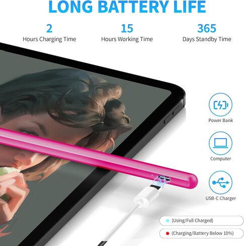 DRYMOKINI Stylus Pen, Active Stylus Pen Touch Screens Compatible for Android and iOS Tablet/Phones, Rechargeable Universal Stylus Pencil Compatible for A-pple/i-Pad/Phone Tablet, BabyPink in Saudi Arabia