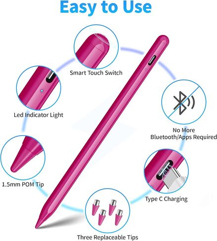 DRYMOKINI Stylus Pen, Active Stylus Pen Touch Screens Compatible for Android and iOS Tablet/Phones, Rechargeable Universal Stylus Pencil Compatible for A-pple/i-Pad/Phone Tablet, BabyPink in Saudi Arabia