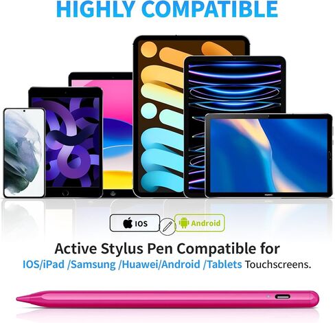 DRYMOKINI Stylus Pen, Active Stylus Pen Touch Screens Compatible for Android and iOS Tablet/Phones, Rechargeable Universal Stylus Pencil Compatible for A-pple/i-Pad/Phone Tablet, BabyPink in Saudi Arabia