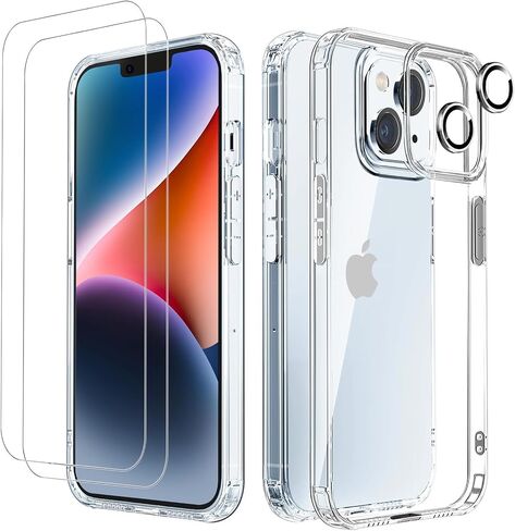 [5 in 1 Designed for iPhone 15 Plus Clear Case with Screen Protector[2 Pack] +Camera Lens Protector[2 Pack], Military Grade Drop Protection Transparent Cover 6.7 Inch in Saudi Arabia