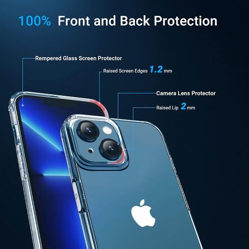 [جراب شفاف 5 في 1 مصمم لهاتف iPhone 15 Plus مع واقي شاشة [عبوة من قطعتين] + واقي عدسة الكاميرا [عبوتين]، غطاء شفاف للحماية من السقوط من الدرجة العسكرية مقاس 6.7 بوصة in Saudi Arabia