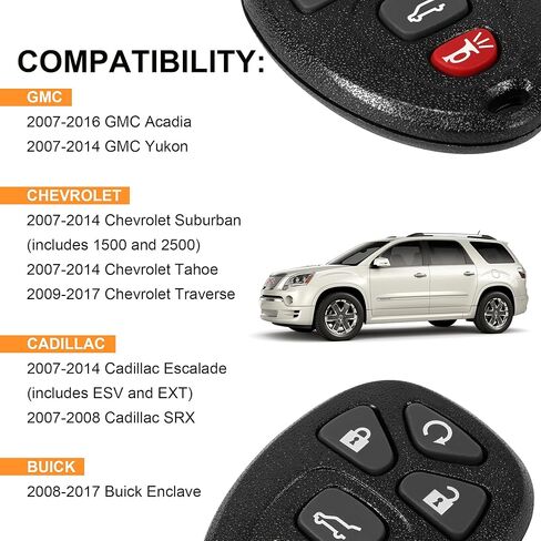 Key Fob, Keyless Entry Remote Start Control Replacement Fits for GMC Acadia 2007-2016 Yukon XL/Chevy Suburban Tahoe Traverse/Cadillac Escalade SRX/Buick Enclave FCC ID: OUC60270, OUC60221, 15913415 in Kuwait