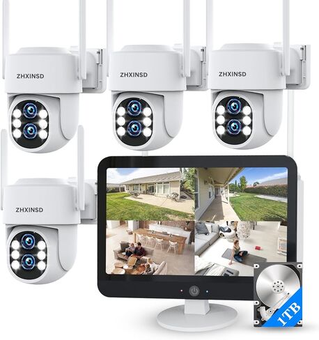 نظام كاميرا أمان 4K لاسلكي، عدسة مزدوجة 4MP+4MP 10X تكبير 2.4G/5G كاميرات PTZ لأمن المنزل في الهواء الطلق، تتبع تلقائي، شاشة NVR مقاس 10 بوصات مثبتة مسبقًا مع محرك أقراص ثابتة سعة 1 تيرابايت، تسجيل على مدار الساعة طوال أيام الأسبوع in Kuwait